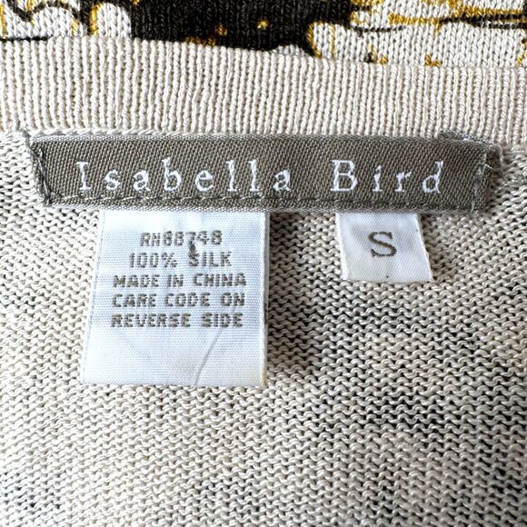 Isabella Bird Anthropologie Silk Tie Front Blouse Womens Small Beige Black Top - Picture 6 of 12